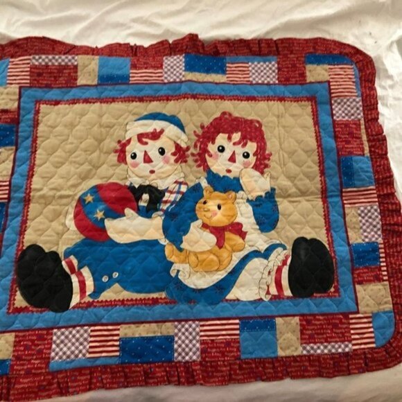 Handmade Raggedy Ann and Andy Wall Baby Blanket Hanging Art Sz 33